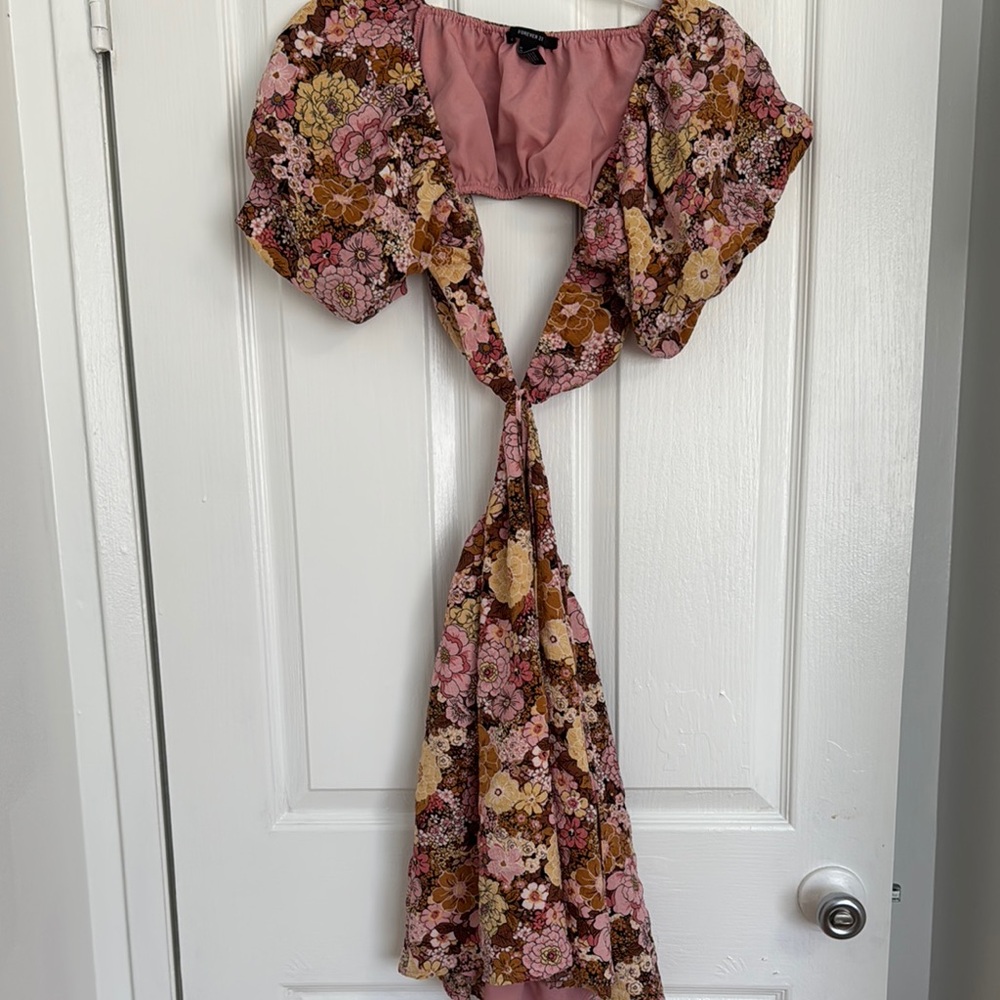 Forever 21 Red and Brown Puff Sleeve Sundress